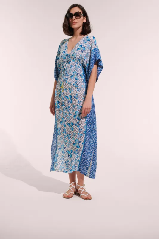 Long Kaftan Amaya - Blue Iris Flower sold by Poupette St Barth