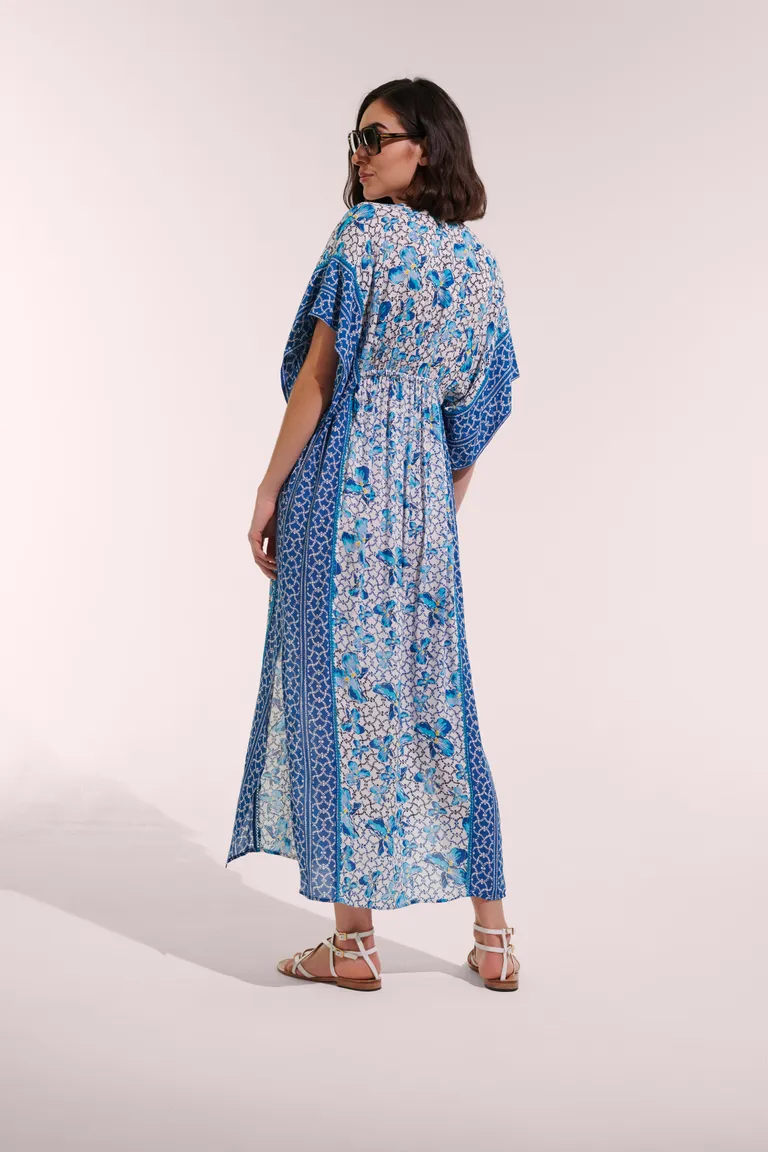 Long Kaftan Amaya - Blue Iris Flower sold by Poupette St Barth product image thumbnail 2