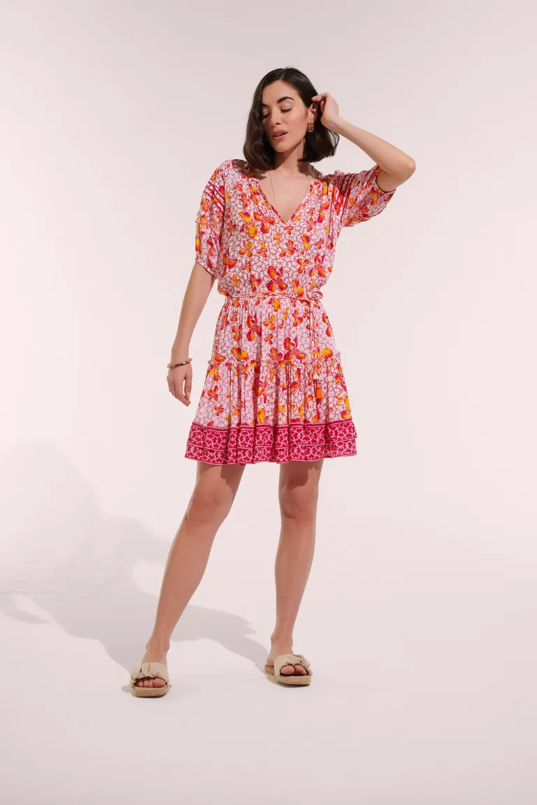 Mini Dress Bona - Pink Iris Flower sold by Poupette St Barth