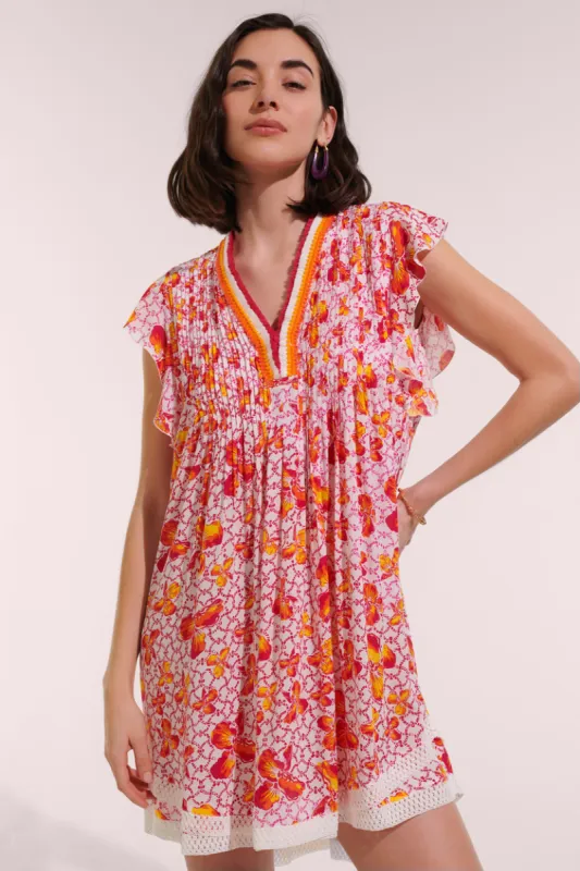 Mini Dress Sasha - Pink Iris Flower sold by Poupette St Barth