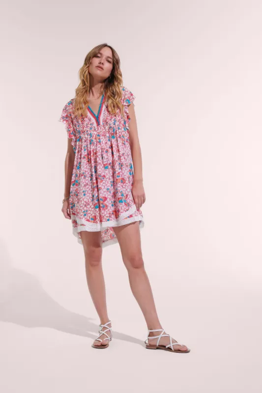 Mini Dress Sasha - Orange Iris Flower sold by Poupette St Barth