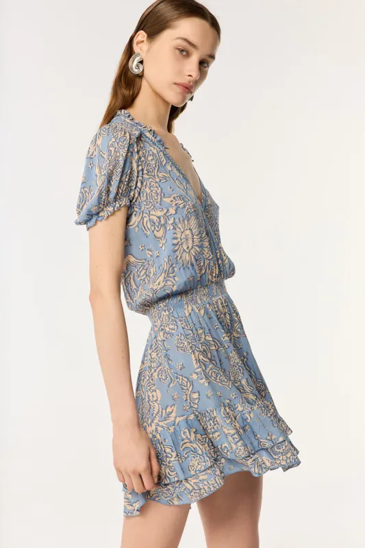 Mini Dress Bibi - Blue Oriental Foulard sold by Poupette St Barth