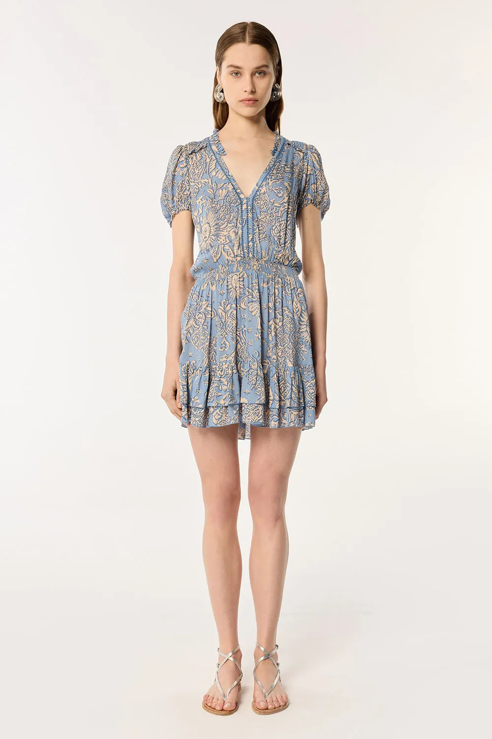 Mini Dress Bibi - Blue Oriental Foulard sold by Poupette St Barth product image thumbnail 3