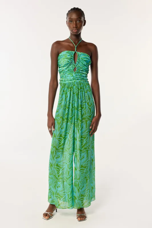 Long Jumpsuit Claudia - Turquoise Pop Tiger sold by Poupette St Barth
