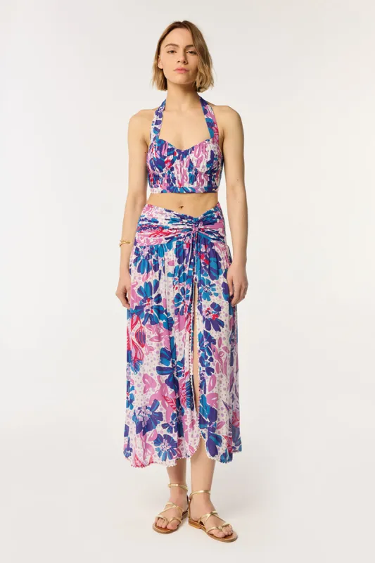 Long Skirt Carla - Blue Artistic Flower sold by Poupette St Barth
