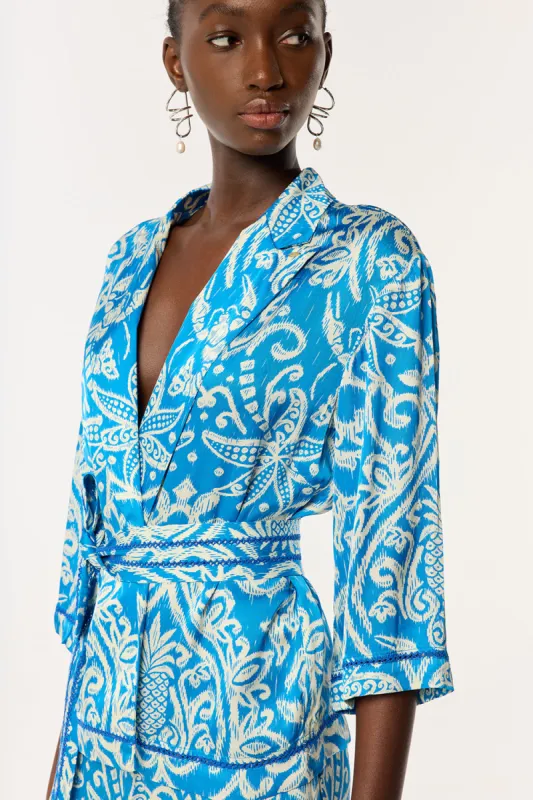 Jacket Clea - Turquoise Macro Ikat sold by Poupette St Barth