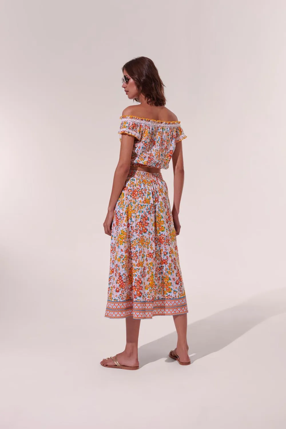 Midi Skirt Reine - Orange Aquarelle sold by Poupette St Barth product image thumbnail 2