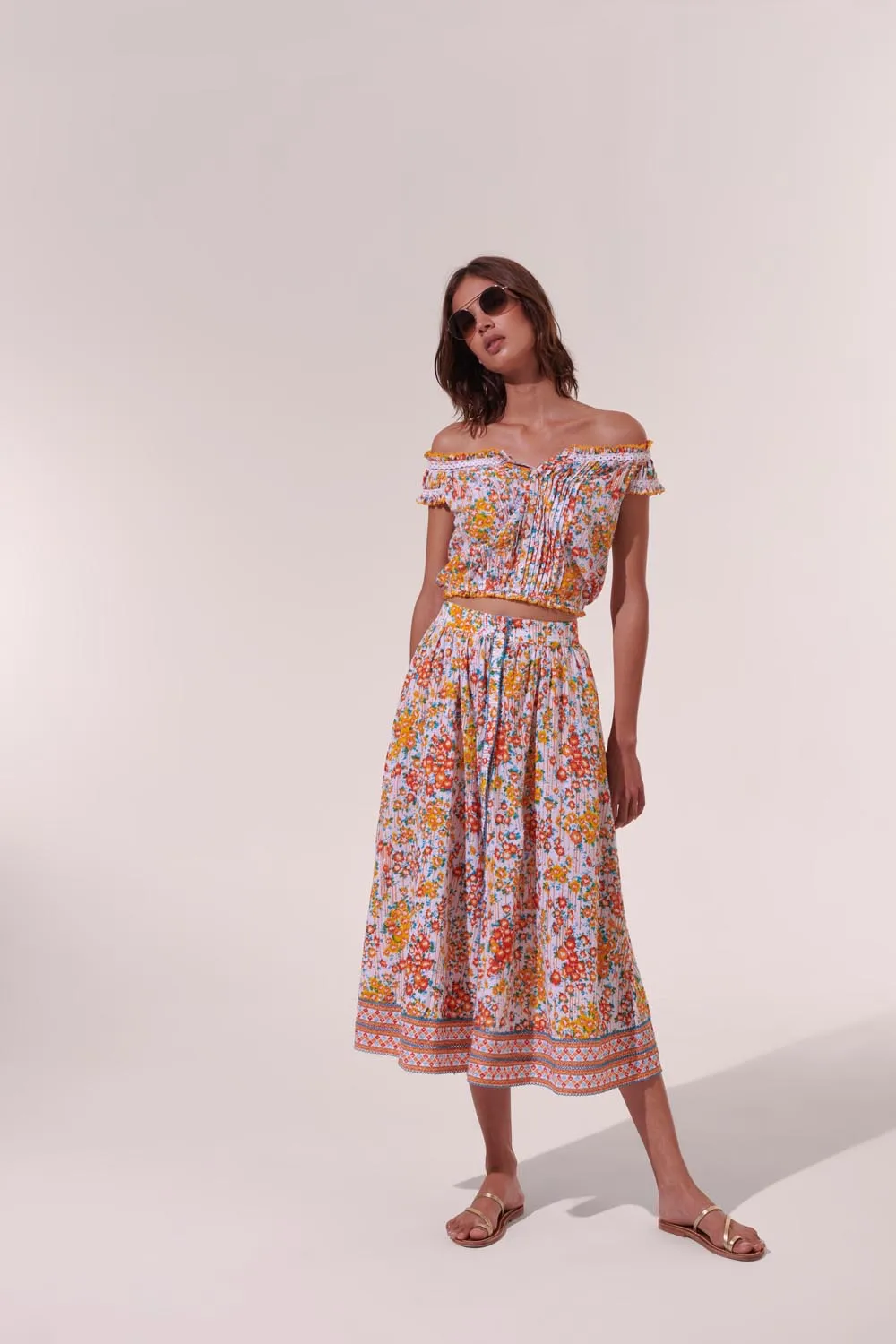 Midi Skirt Reine - Orange Aquarelle sold by Poupette St Barth