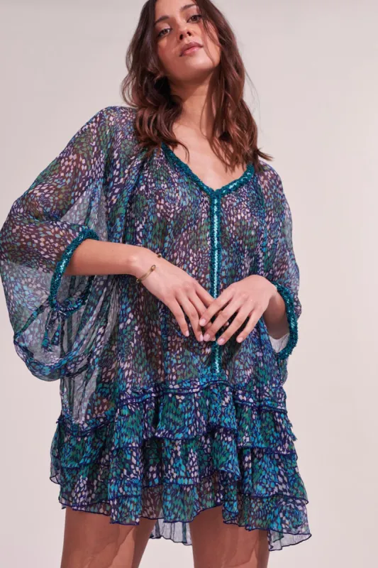 Poncho Nava - Blue Geo Animalier sold by Poupette St Barth