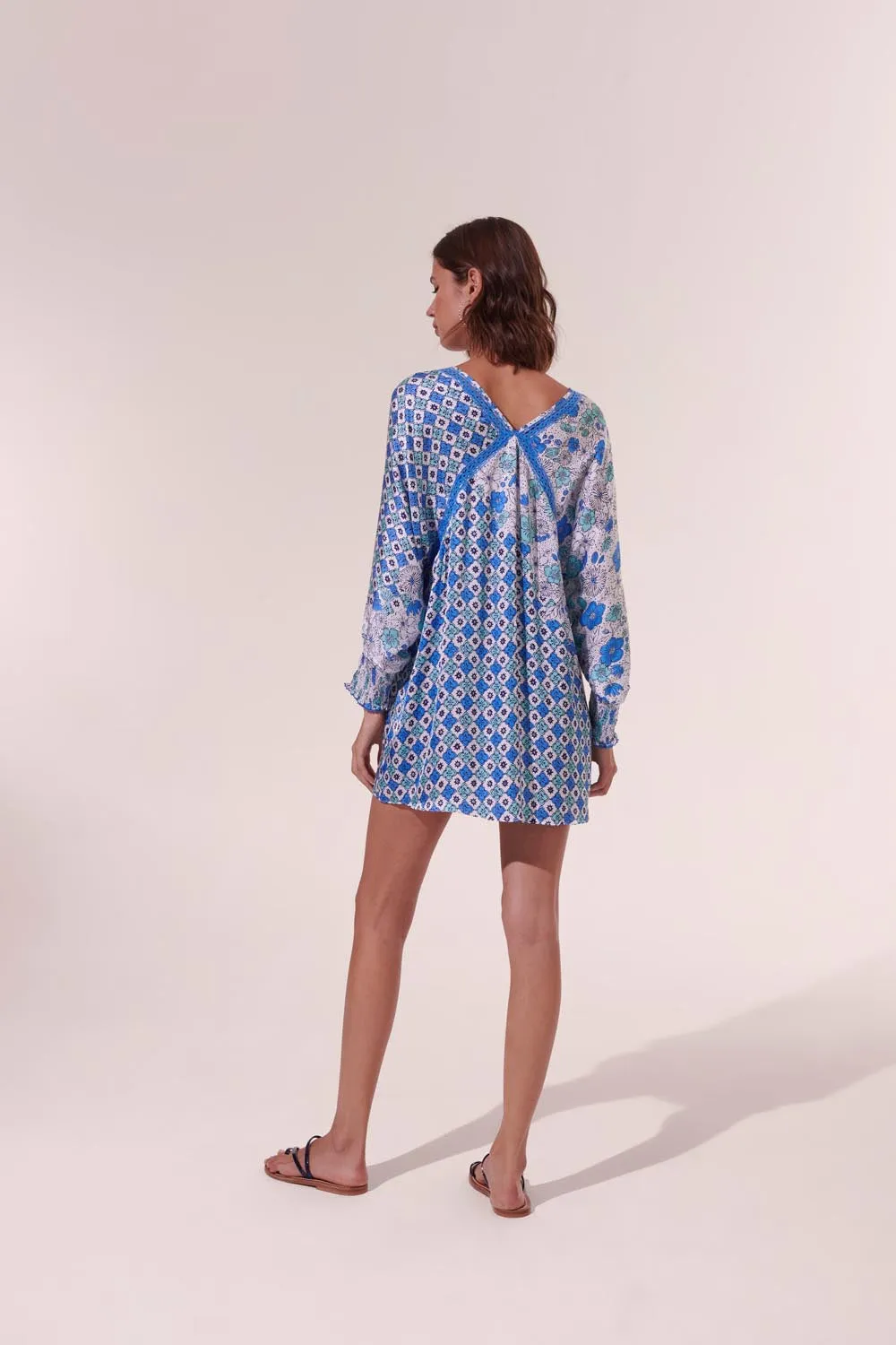 Mini Dress Allegra - White Green Diagonal Batik sold by Poupette St Barth product image thumbnail 4