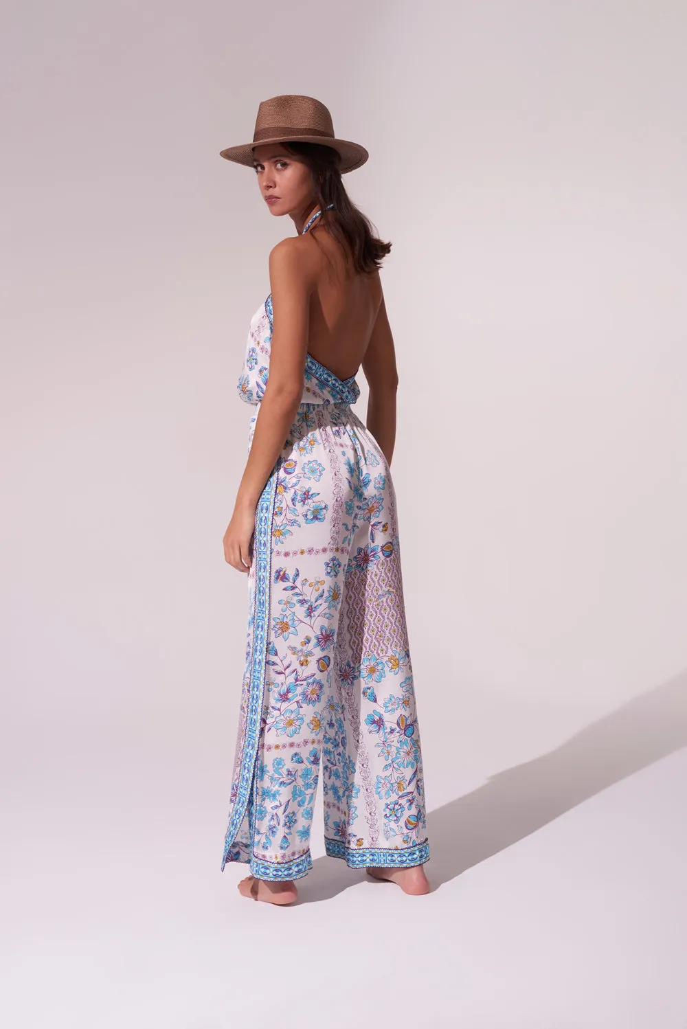 Long Jumpsuit Isabelle - White Blue Botanique sold by Poupette St Barth product image thumbnail 4