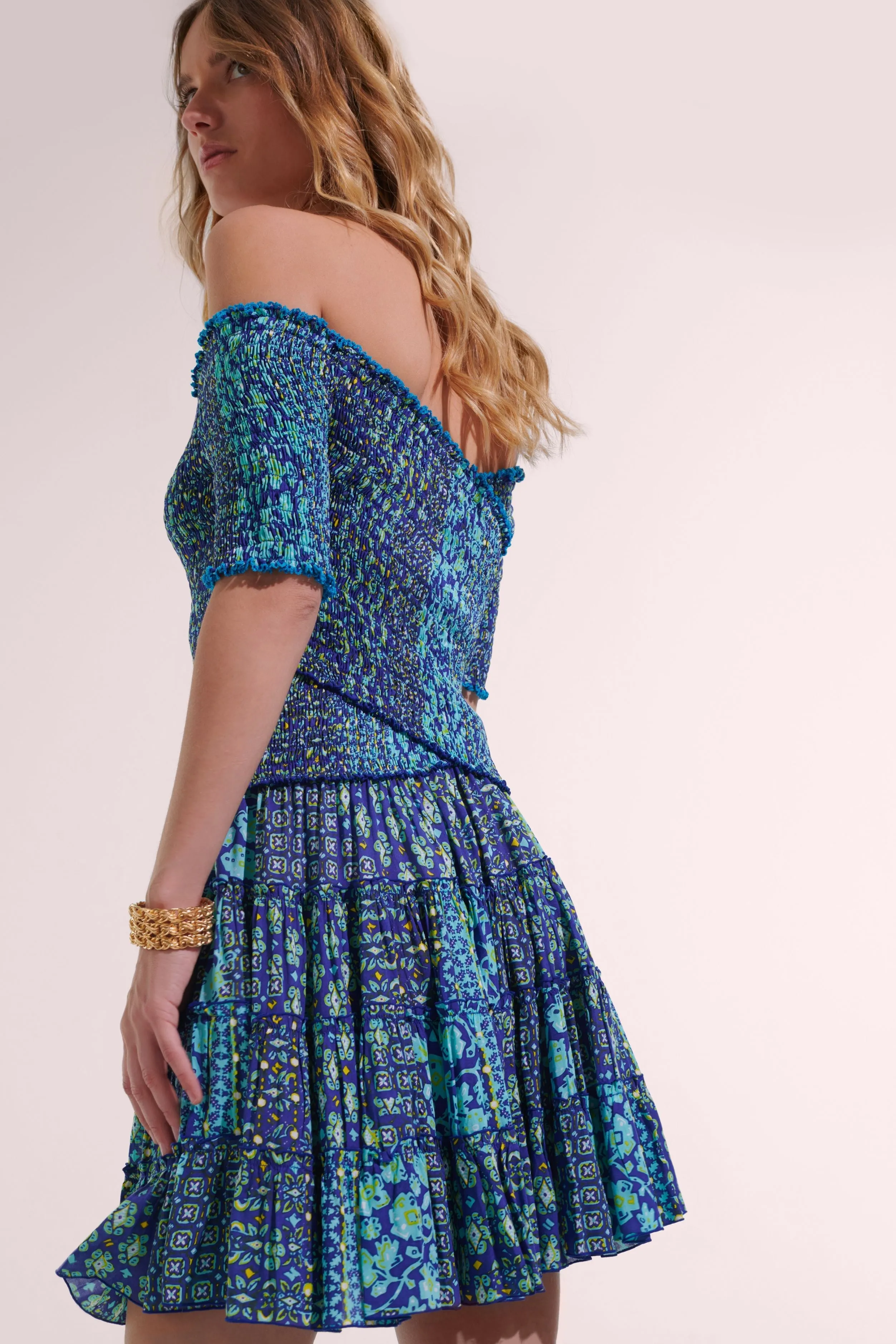 Mini Dress Soledad - Blue Verti Batik sold by Poupette St Barth product image thumbnail 2