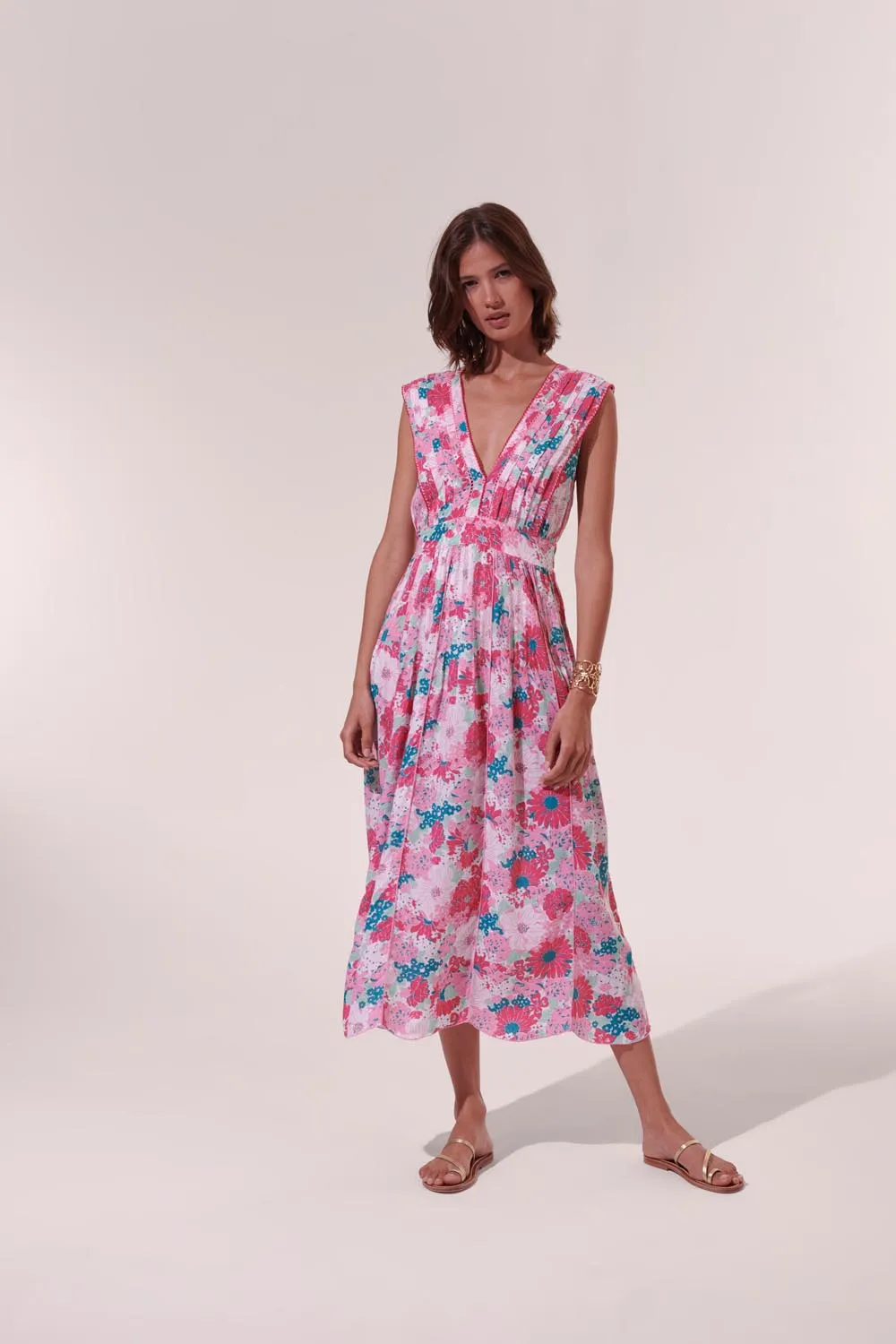 Long Dress Agnes - Pink Flower Mix sold by Poupette St Barth product image thumbnail 3