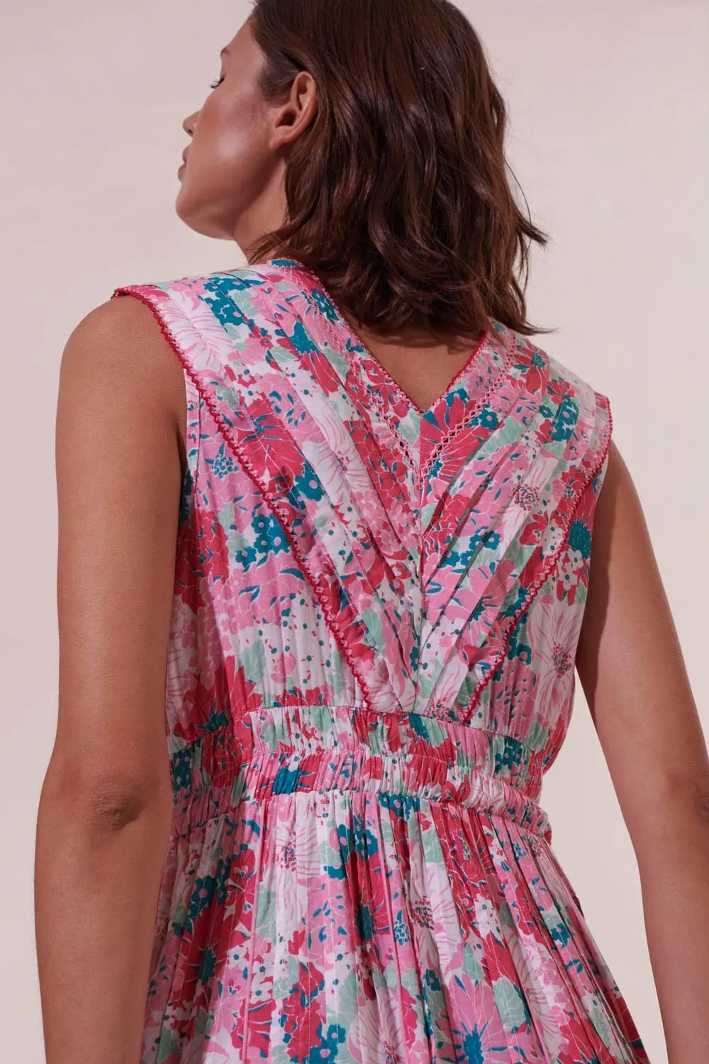 Long Dress Agnes - Pink Flower Mix sold by Poupette St Barth product image thumbnail 2