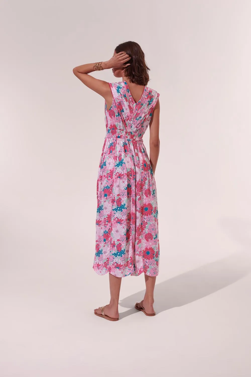 Long Dress Agnes - Pink Flower Mix sold by Poupette St Barth product image thumbnail 4
