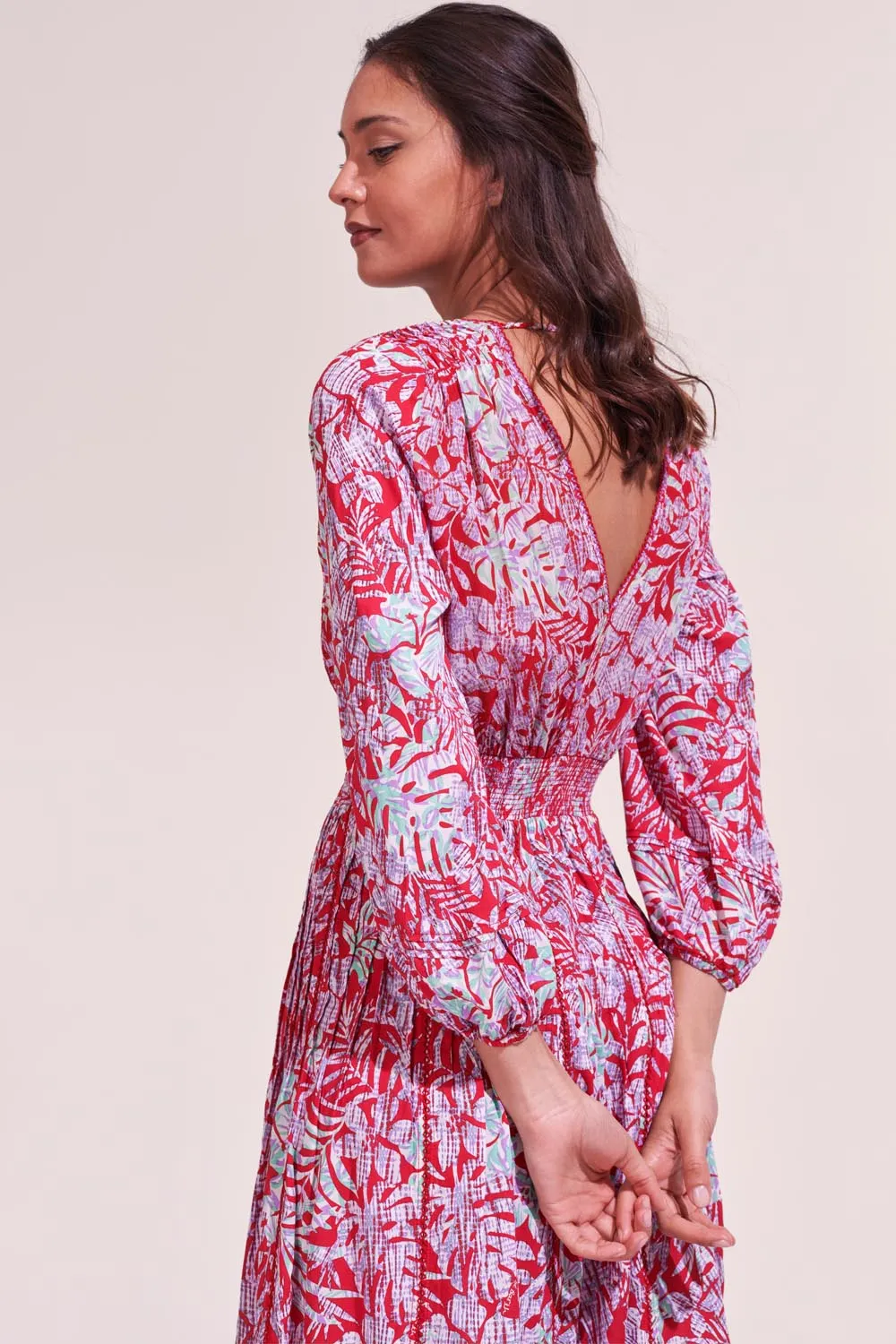 Midi Dress Anabelle - Red Tropical sold by Poupette St Barth product image thumbnail 2