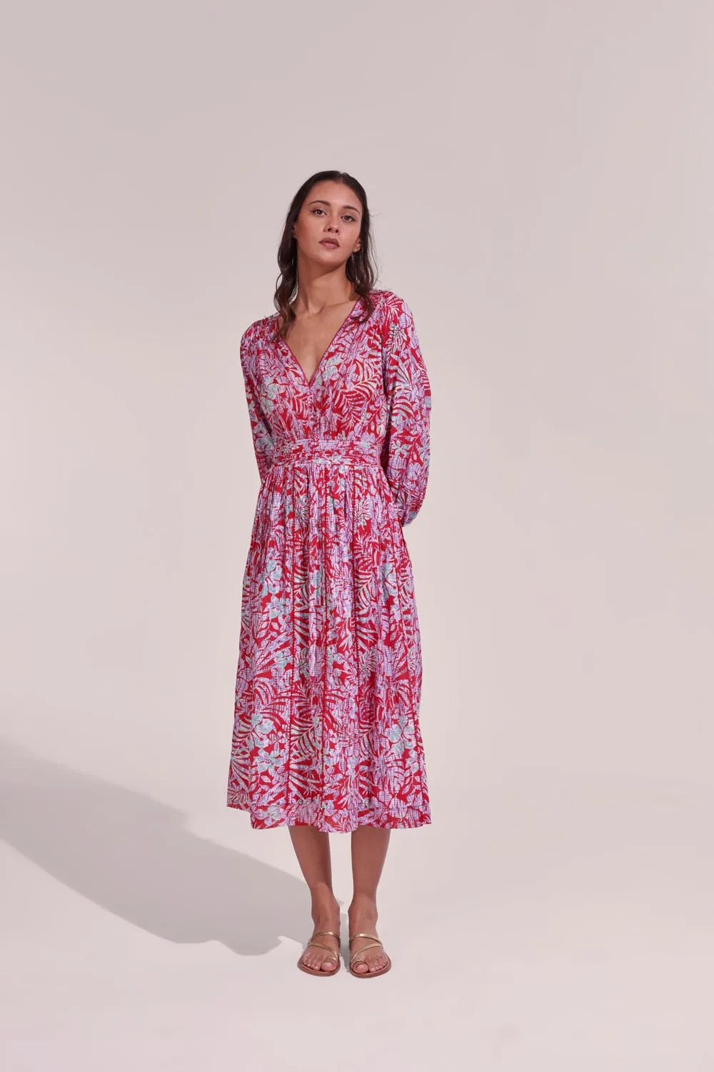 Midi Dress Anabelle - Red Tropical sold by Poupette St Barth product image thumbnail 3