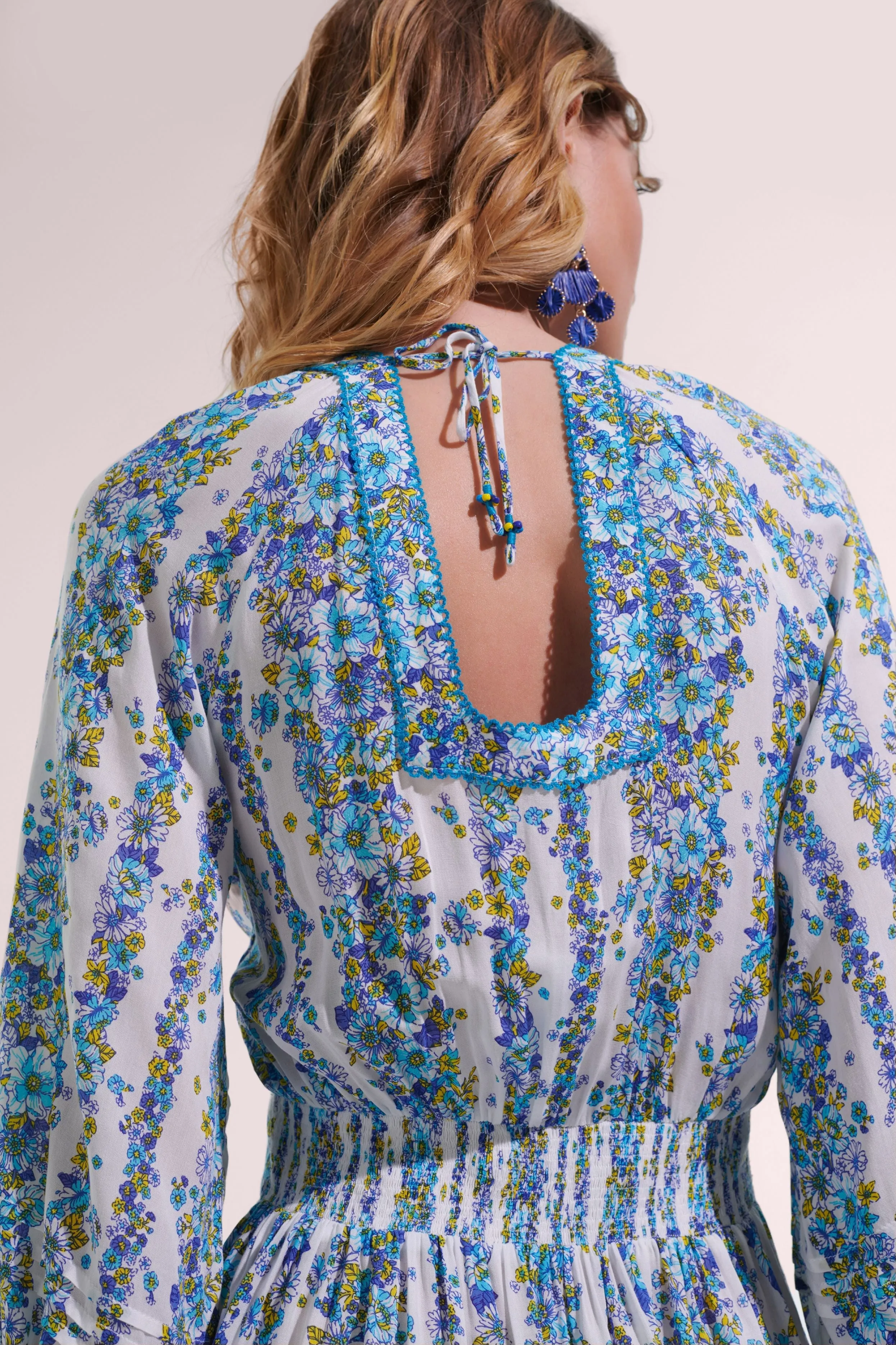Mini Dress Bera - Blue Waves Flowers sold by Poupette St Barth product image thumbnail 4