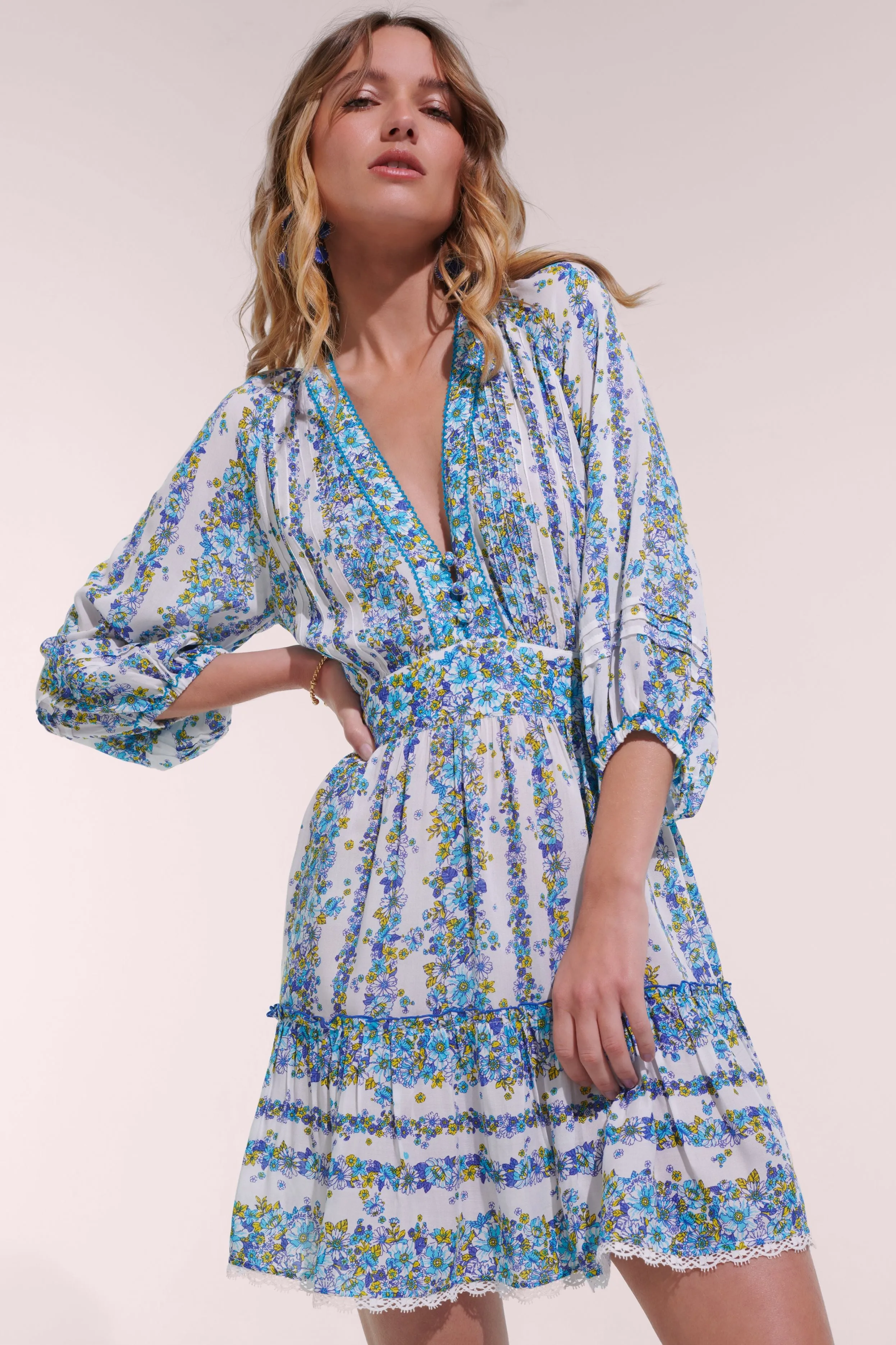 Mini Dress Bera - Blue Waves Flowers sold by Poupette St Barth product image thumbnail 2