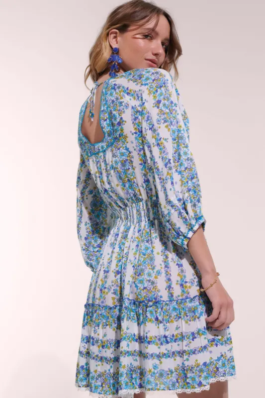 Mini Dress Bera - Blue Waves Flowers sold by Poupette St Barth