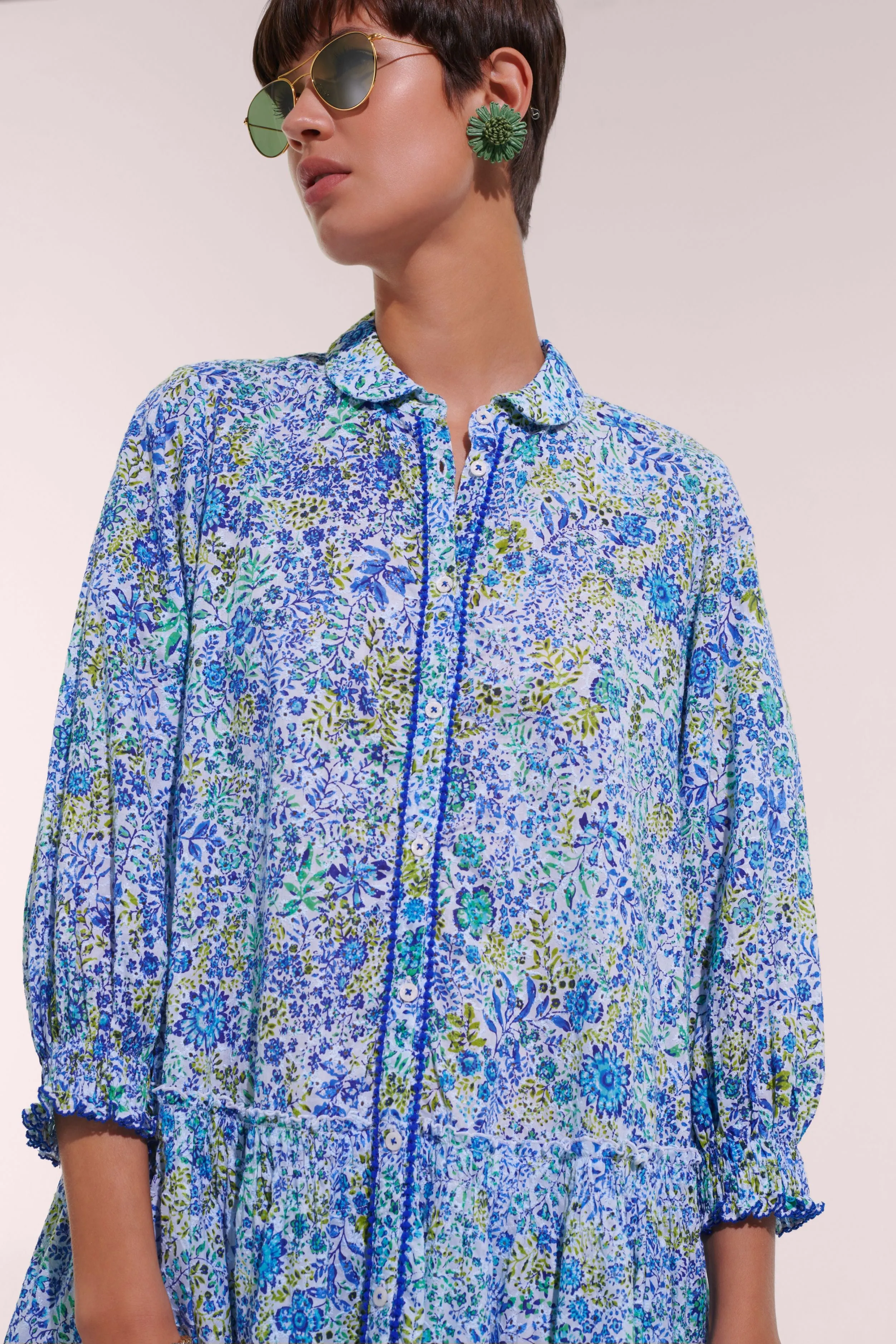 Mini Dress Tesorino - White Blue Nature sold by Poupette St Barth product image thumbnail 3