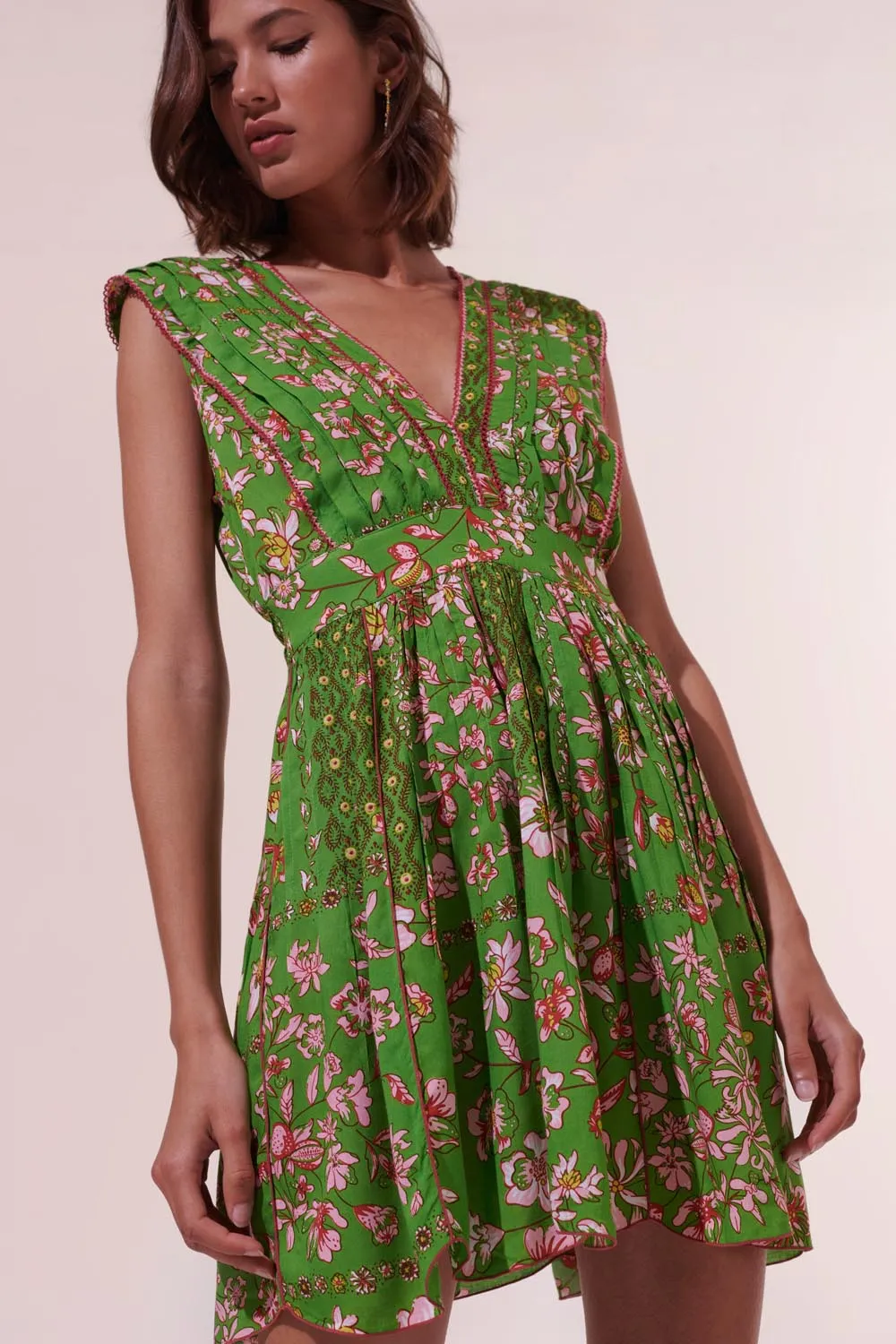 Mini Dress Agnes - Green Botanique sold by Poupette St Barth product image thumbnail 2