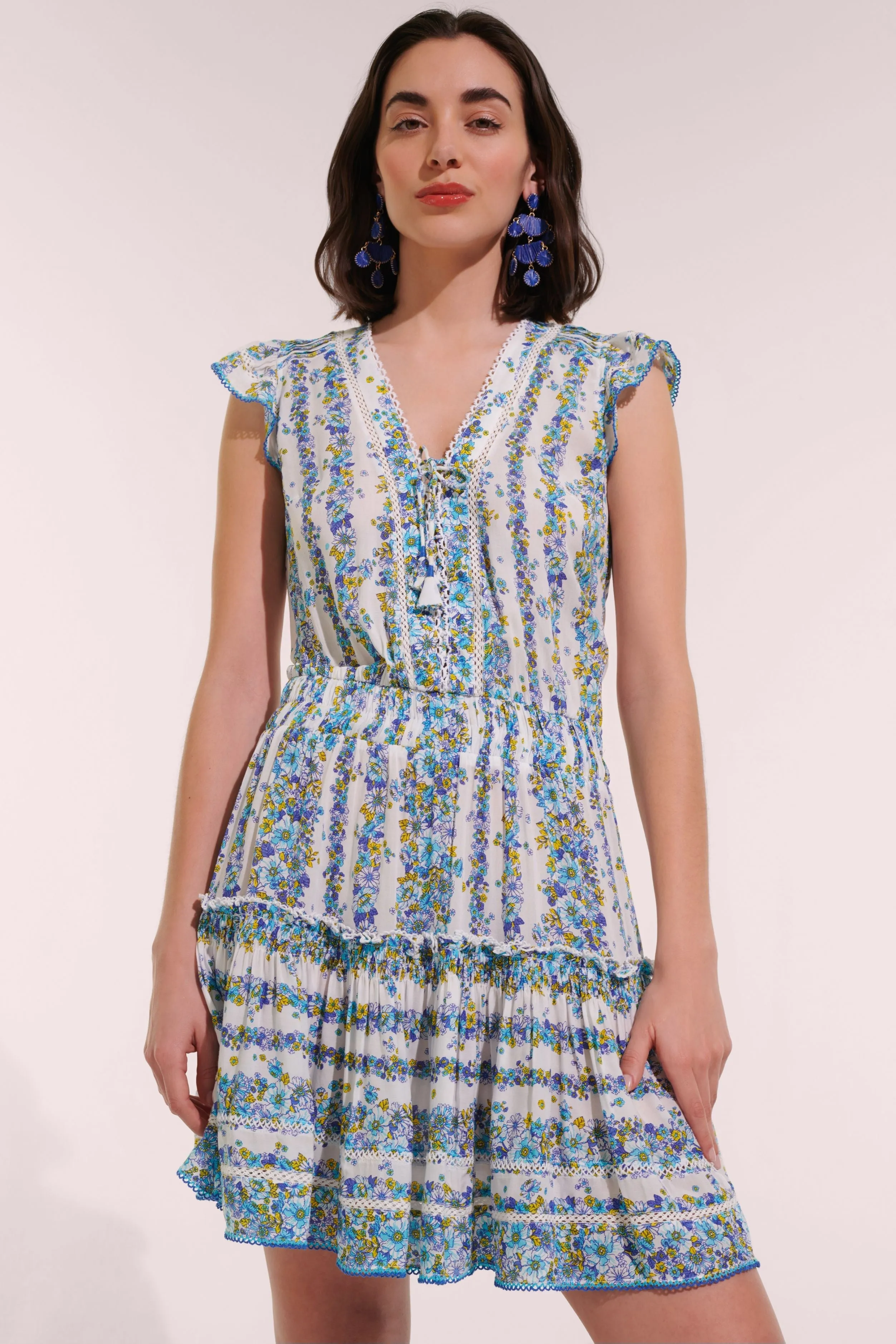 Mini Dress Anais - Blue Waves Flowers sold by Poupette St Barth product image thumbnail 2