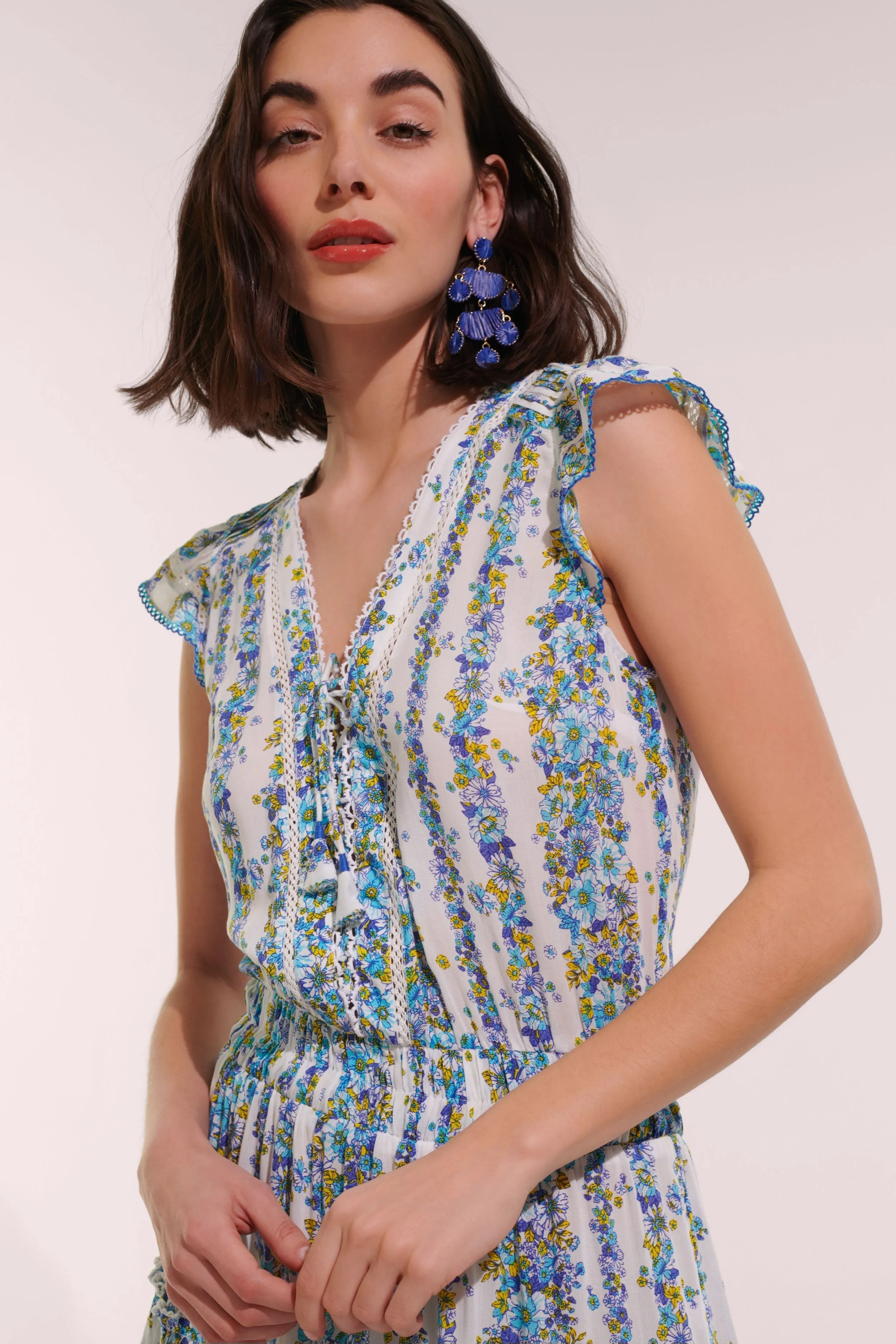 Mini Dress Anais - Blue Waves Flowers sold by Poupette St Barth