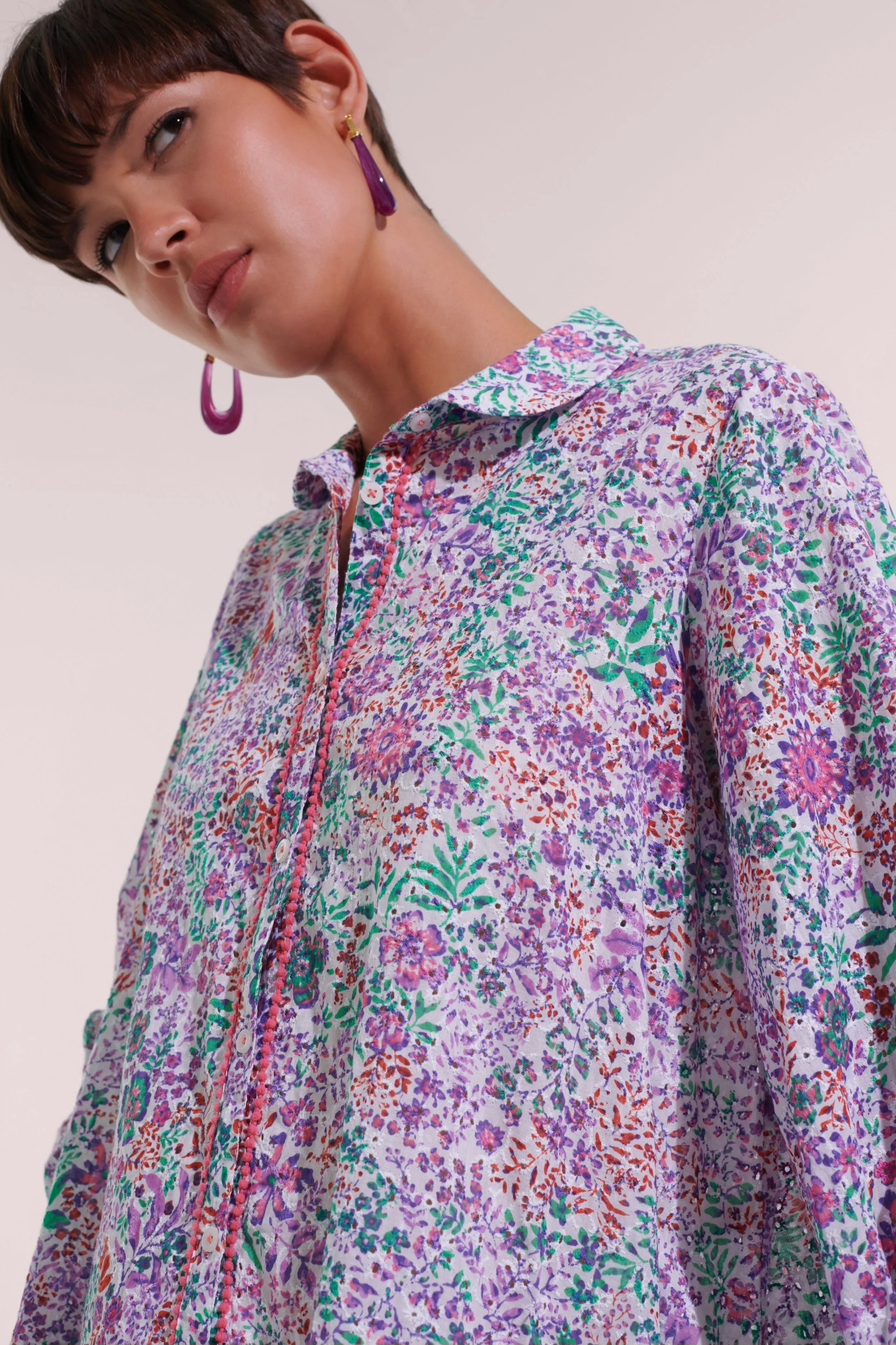 Mini Dress Tesorino - White Lavender Nature sold by Poupette St Barth product image thumbnail 2