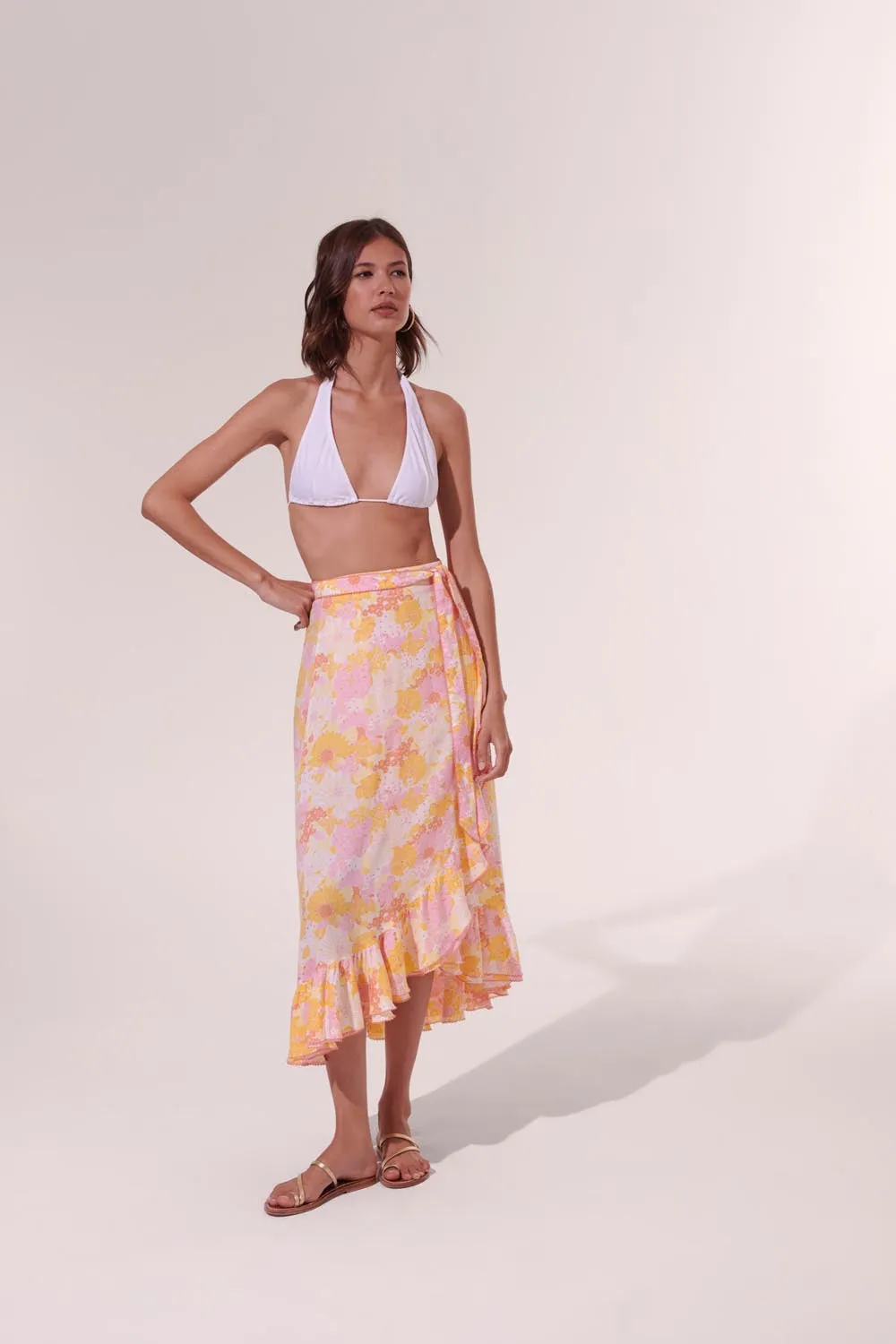 Long Skirt Aude - Yellow Flower Mix sold by Poupette St Barth