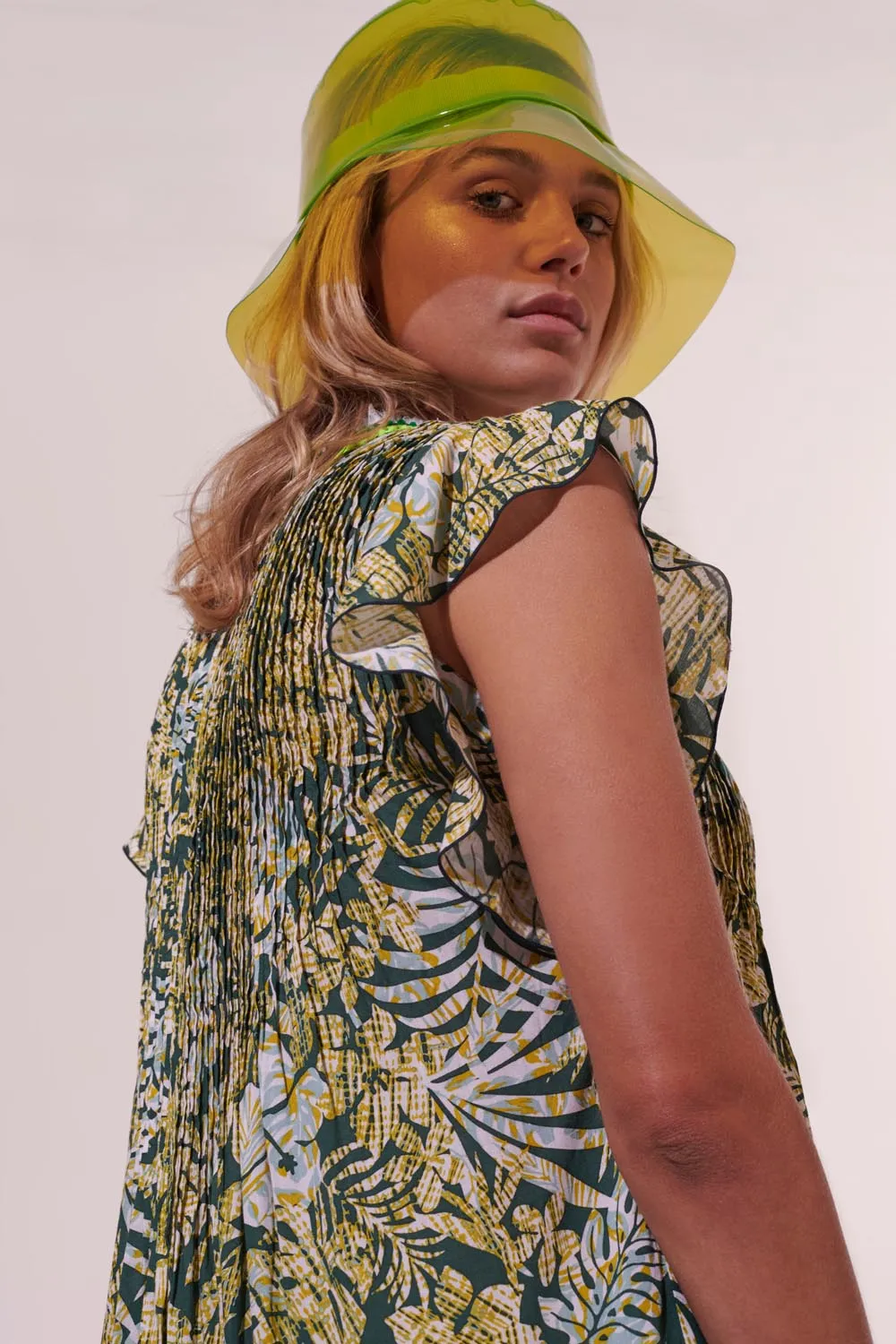 Mini Dress Sasha - Green Tropical sold by Poupette St Barth product image thumbnail 2
