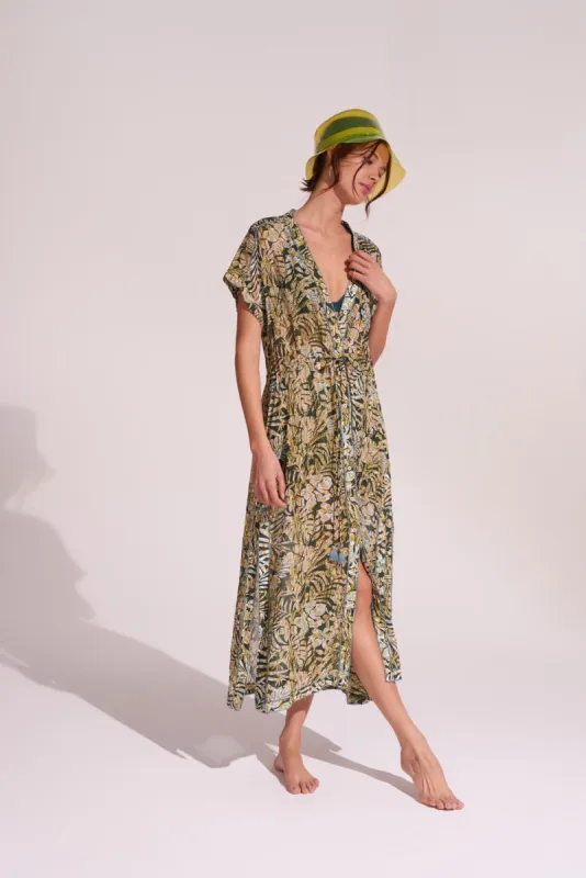 Long Tunic Mya - Green Tropical made by Poupette St Barth