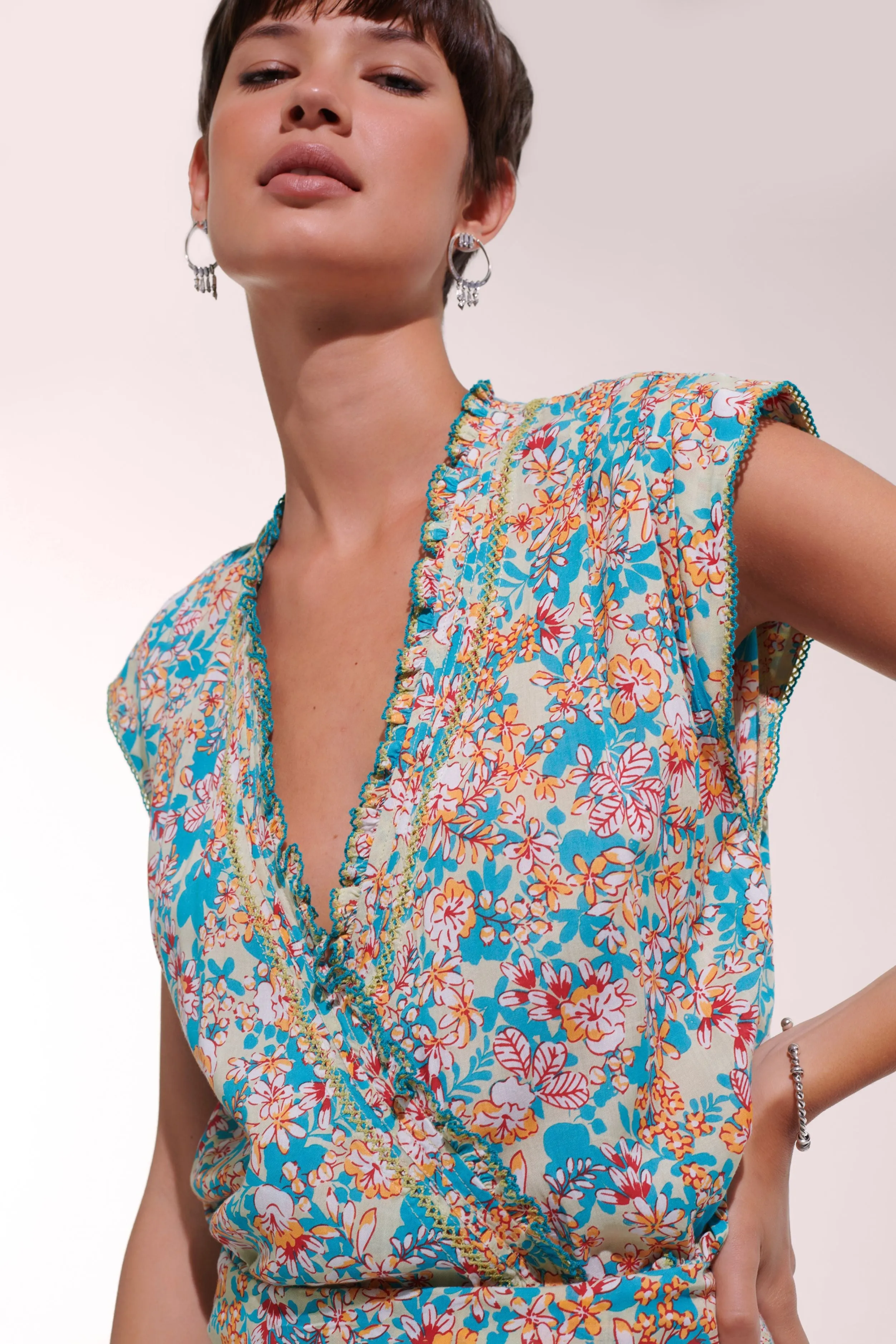 Mini Dress Estelle - Green Sweet Bell sold by Poupette St Barth product image thumbnail 2