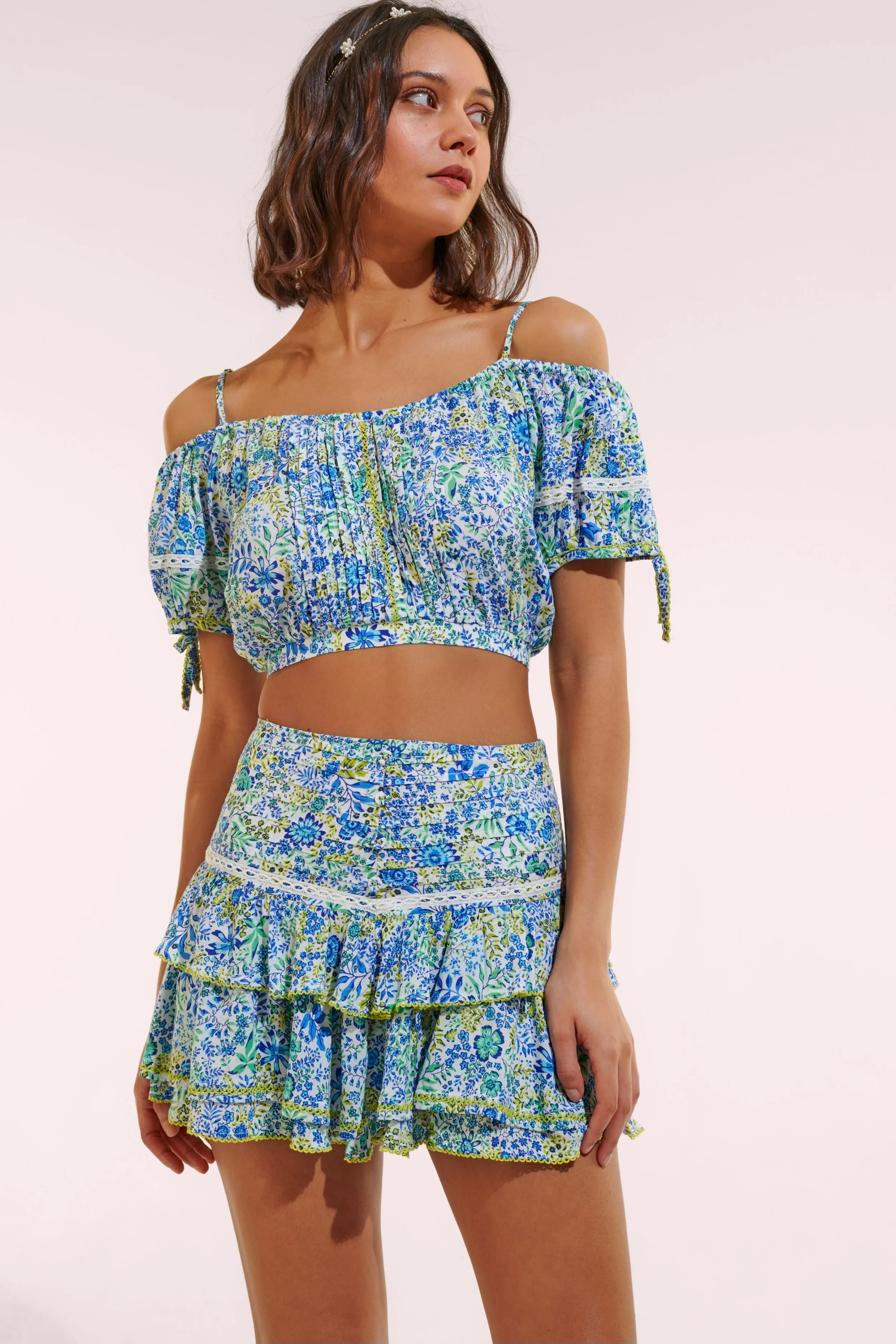 Mini Skirt Alizee - White Blue Nature sold by Poupette St Barth product image thumbnail 2