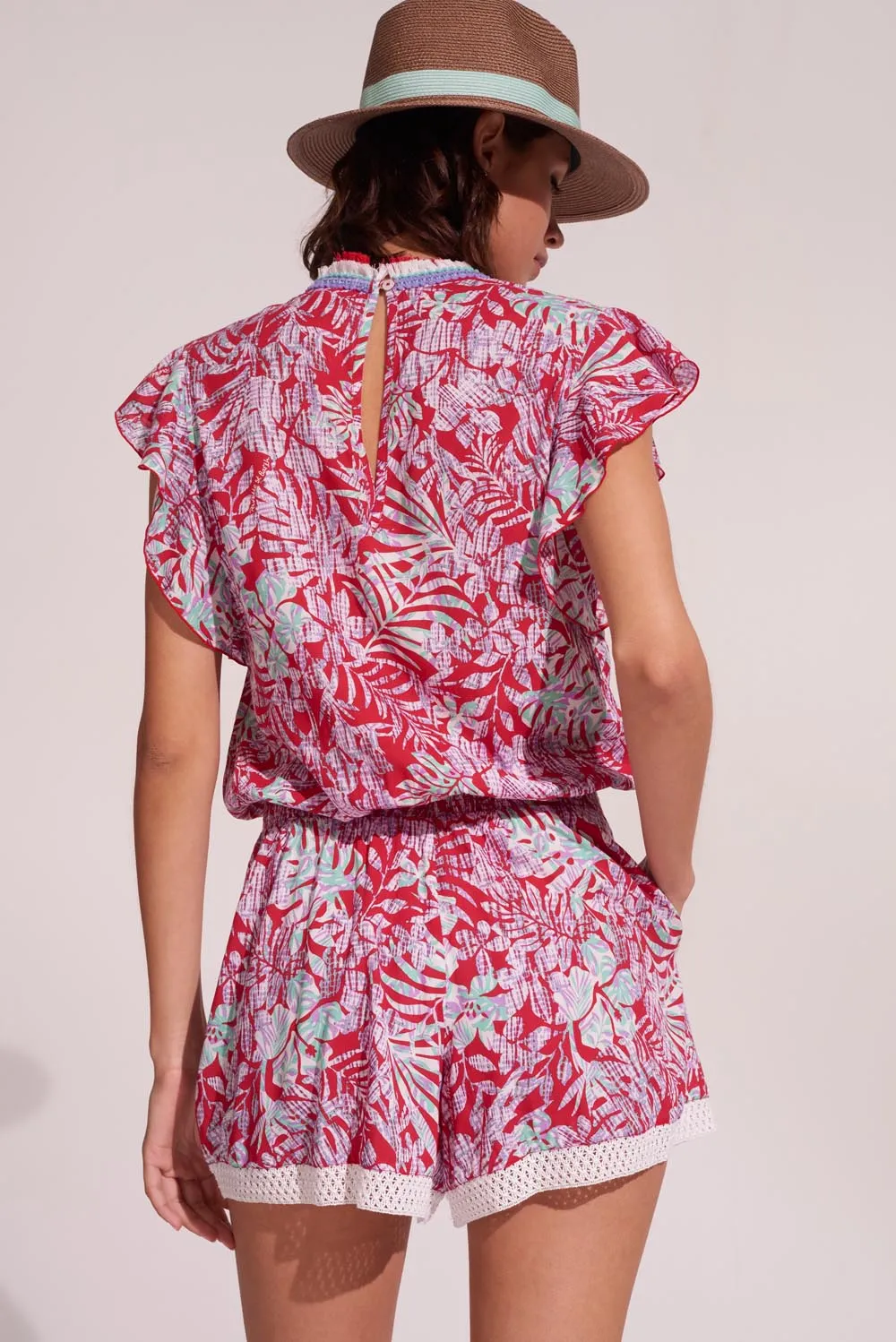 Short Jumpsuit Sasha - Red Tropical sold by Poupette St Barth product image thumbnail 3