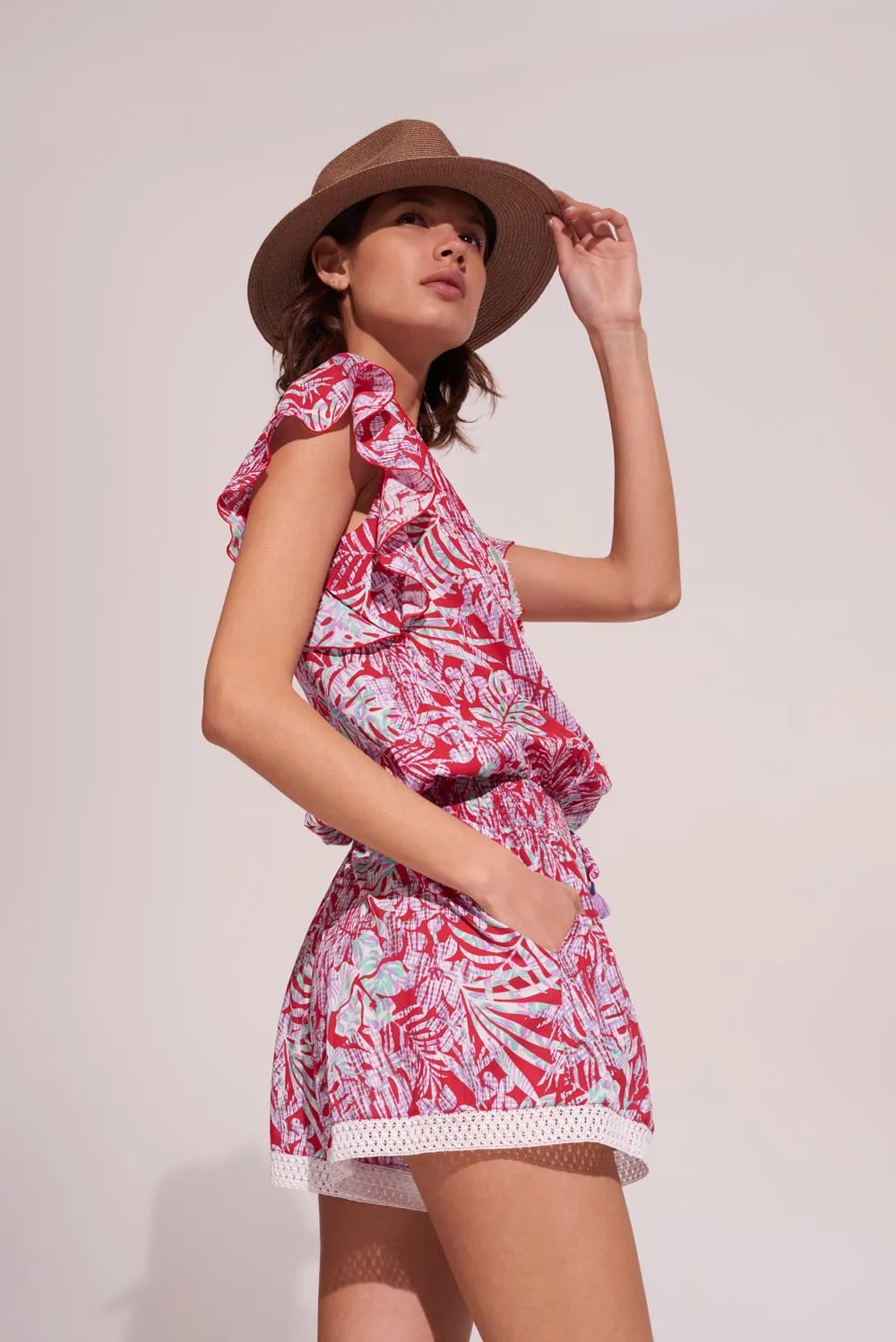 Short Jumpsuit Sasha - Red Tropical sold by Poupette St Barth product image thumbnail 2
