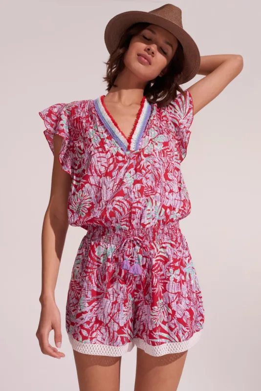 Short Jumpsuit Sasha - Red Tropical sold by Poupette St Barth