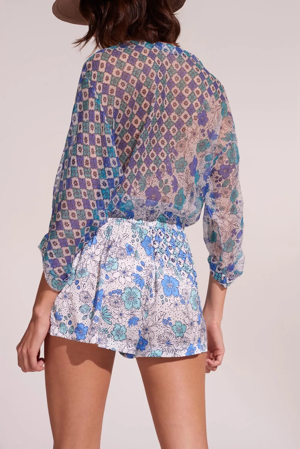 Short Jumpsuit Azia - White Green Diagonal Batik sold by Poupette St Barth product image thumbnail 3