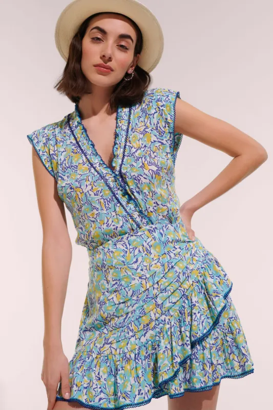 Mini Dress Estelle - Turquoise Graffiti sold by Poupette St Barth