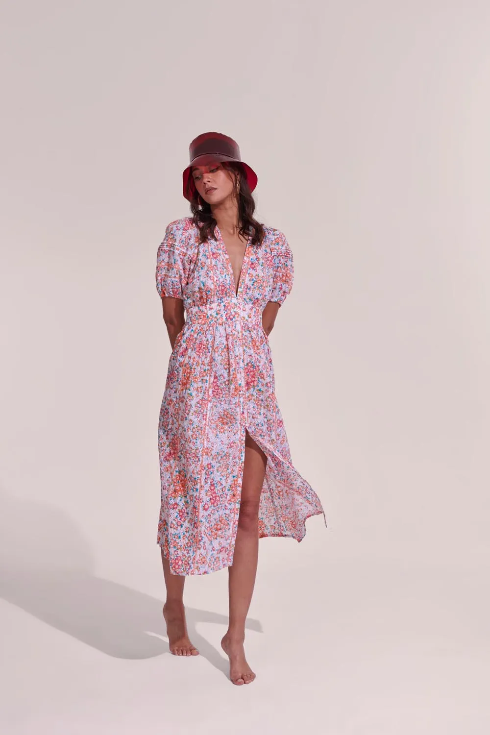 Midi Dress Reine - Pink Aquarelle sold by Poupette St Barth product image thumbnail 2