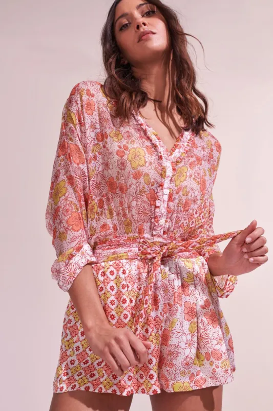 Short Jumpsuit Azia - White Pink Diagonal Batik sold by Poupette St Barth