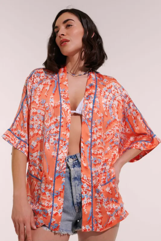 Kimono Bel - Orange Palmery sold by Poupette St Barth