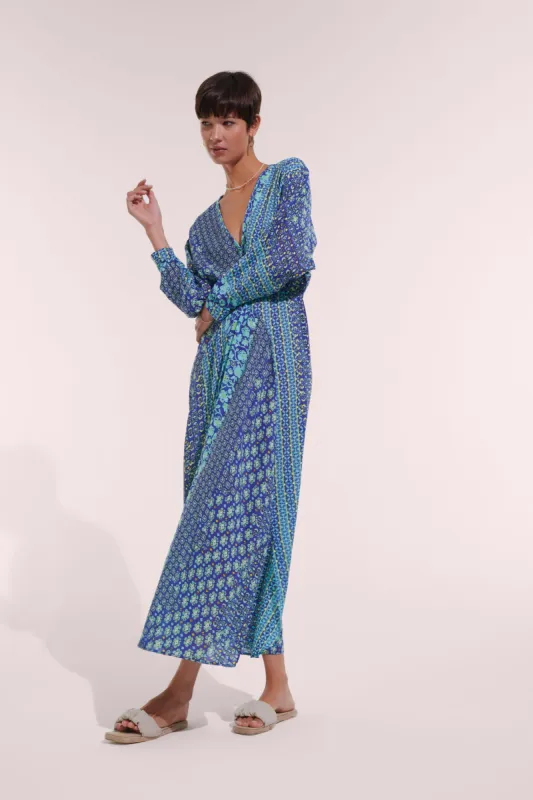 Long Dress Ilona - Blue Verti Batik sold by Poupette St Barth