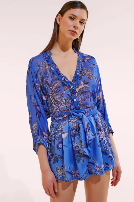 Short Jumpsuit Azia - Blue Leo Forest sold by Poupette St Barth