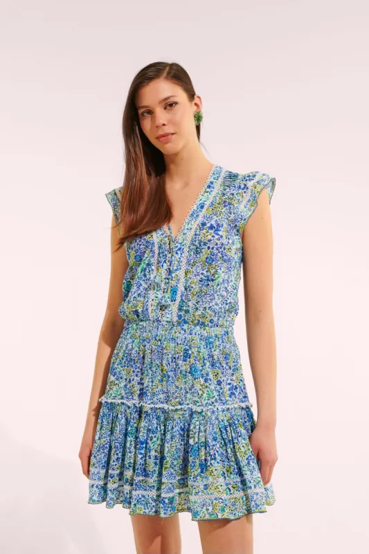 Mini Dress Anais - White Blue Nature sold by Poupette St Barth