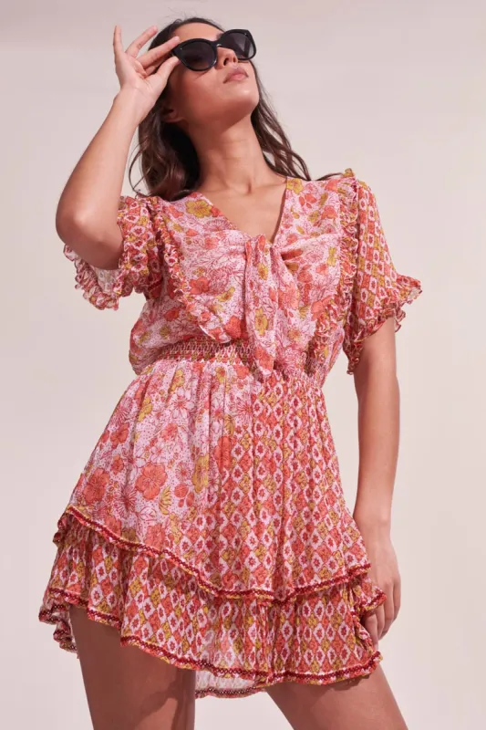 Mini Dress Alyson - White Pink Diagonal Batik sold by Poupette St Barth