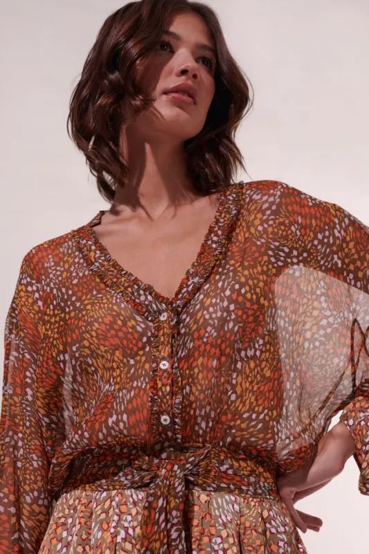 Short Jumpsuit Azia - Khaki Geo Animalier sold by Poupette St Barth