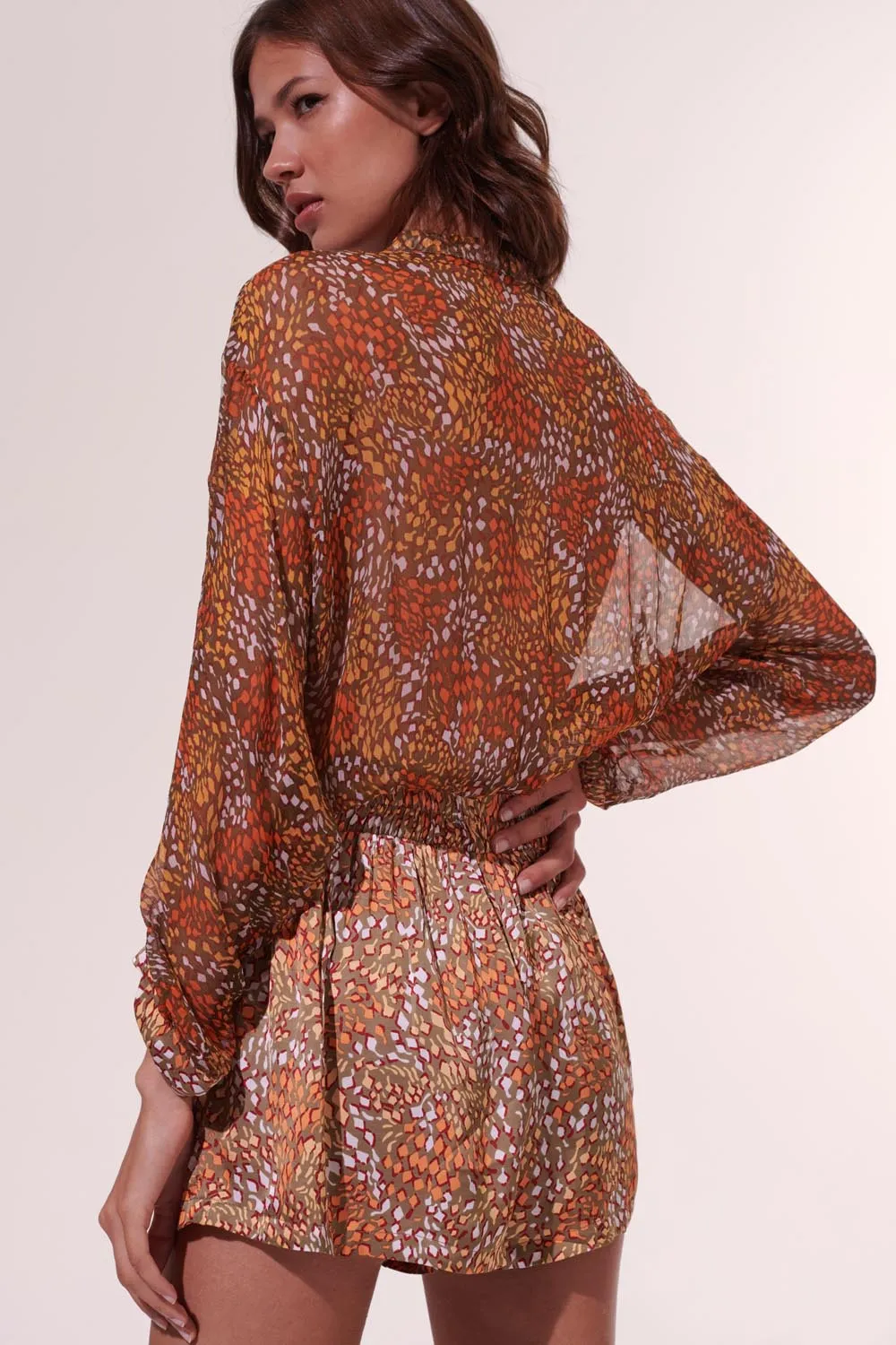 Short Jumpsuit Azia - Khaki Geo Animalier sold by Poupette St Barth product image thumbnail 3