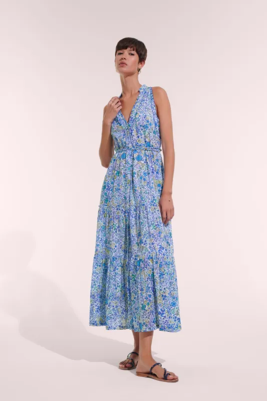 Long Dress Nana - White Blue Nature sold by Poupette St Barth