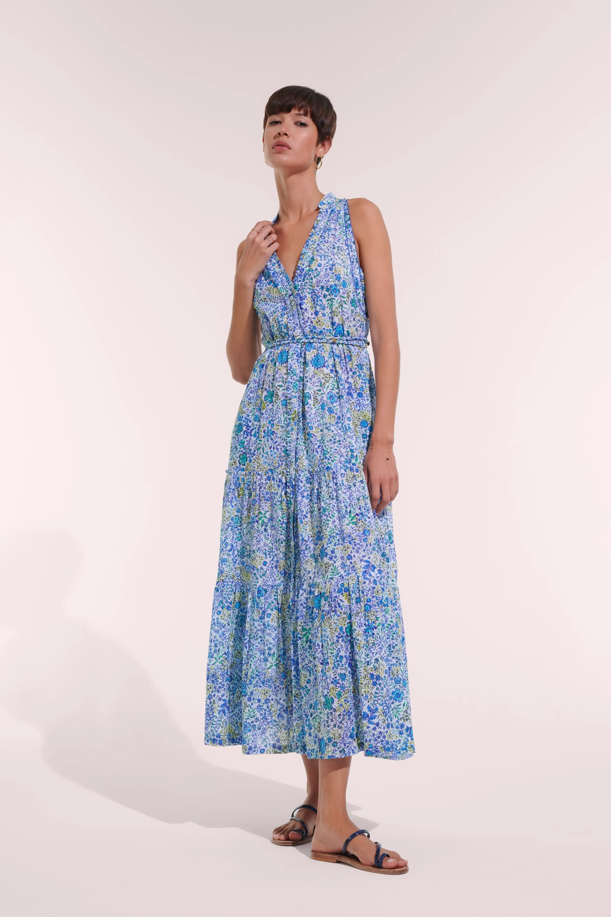 Long Dress Nana - White Blue Nature sold by Poupette St Barth